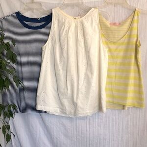 LOFT lot of 3 summer tank tops navy nautical eyelet lace size MP blue yellow